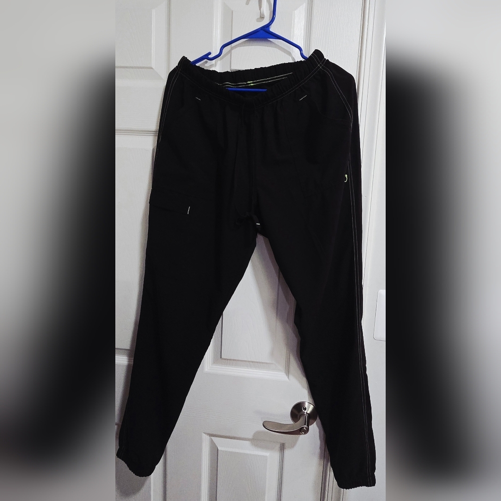 Black Active Pants with Neon Green Stitching